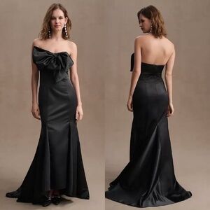 NWT MAC DUGGAL Strapless BLACK SATIN Large BOW Mermaid GOWN Evening DRESS 8